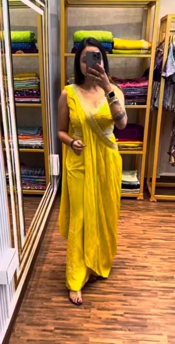Yellow Chinon Embroidery Work Salwar Suit - Image 6
