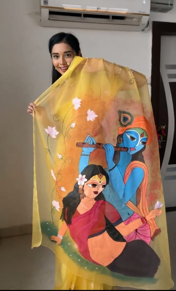 Yellow Soft Organza Silk Ready To Wear Saree - Image 4