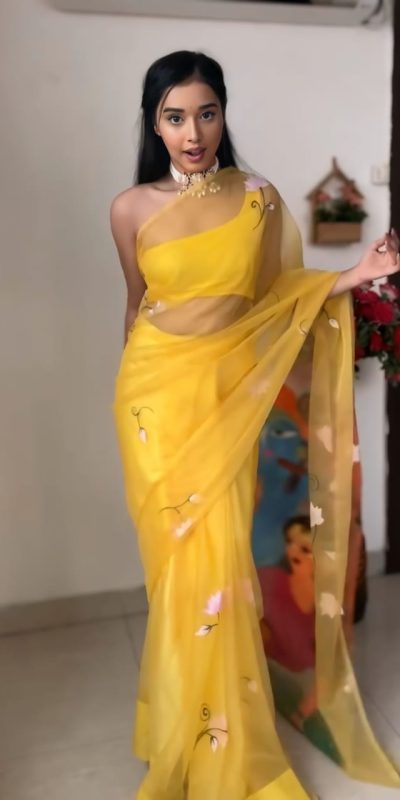 Lovely Yellow Color Soft Organza Silk Ready To Wear Saree