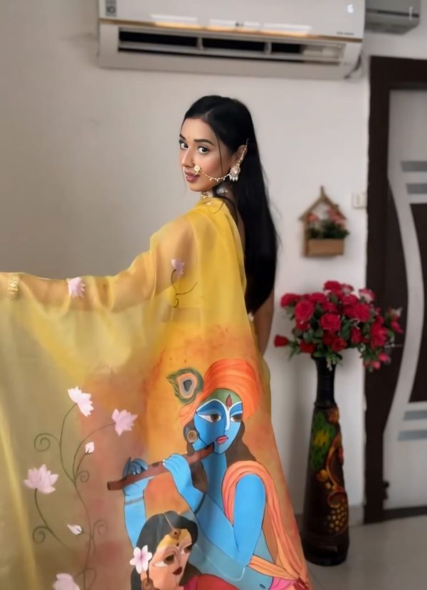 Yellow Soft Organza Silk Ready To Wear Saree - Image 6