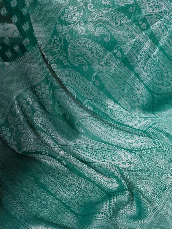 Firozi Nylon Georgette Zari Weaving Work Saree - Image 3