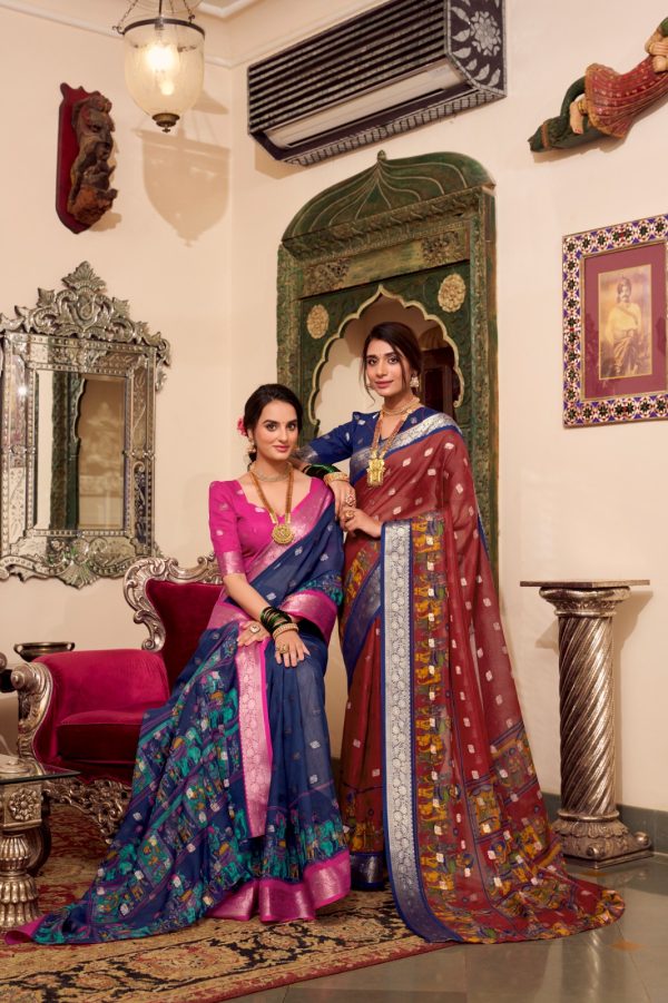 Maroon Poly Cotton Print Saree - Image 3
