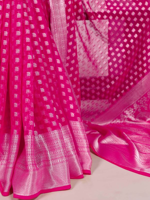 Pink Nylon Georgette Zari Weaving Work Saree - Image 2