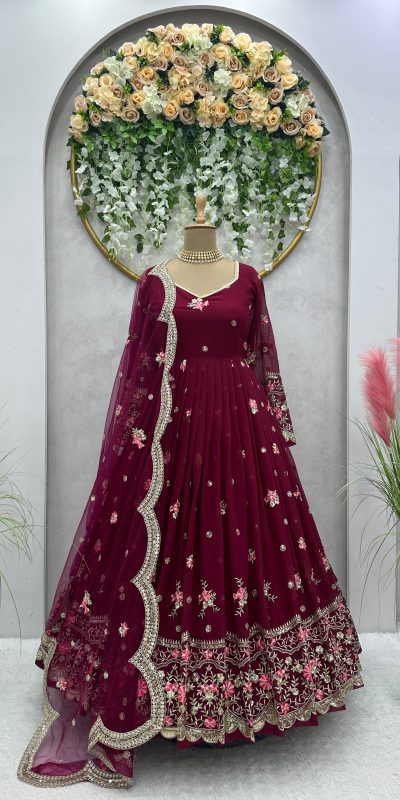 Magical Red Color Georgette Thread With Sequence Salwar Suit