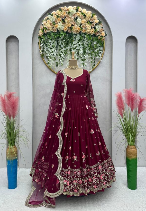 Magical Red Color Georgette Thread With Sequence Salwar Suit