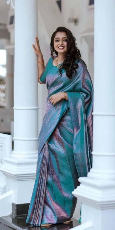 Nice Blue Color Soft Litchi Silk jacquard Work On All Over Saree