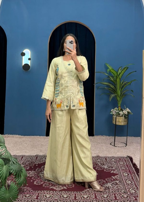 Nice Light Pista Color Shimmer Embroidery Moti With Mirror Salwar Suit