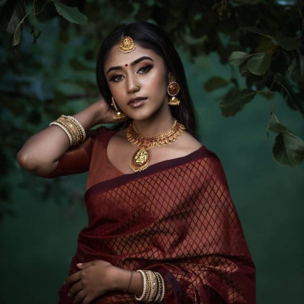Maroon Soft Litchi Silk Jacquard Work On All Over Saree - Image 5