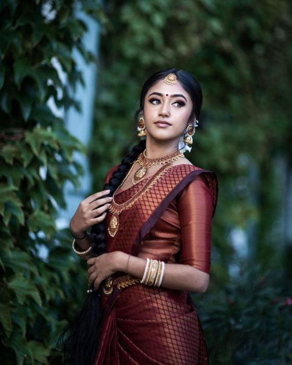 Maroon Soft Litchi Silk Jacquard Work On All Over Saree - Image 8