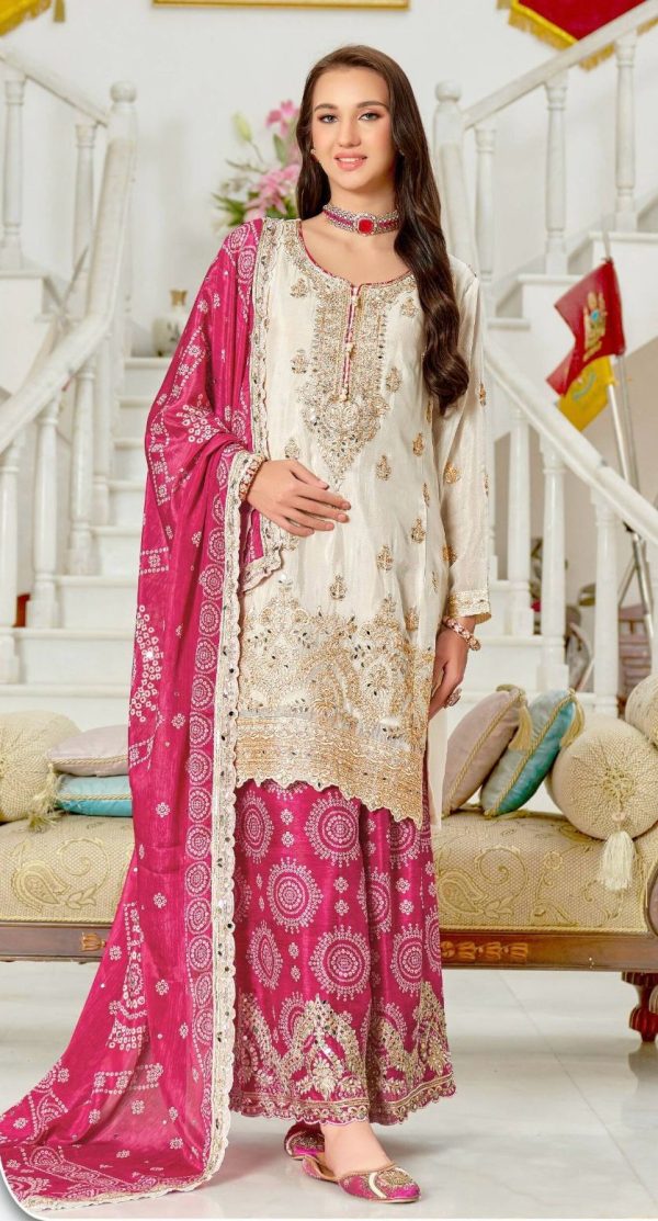 Pink Chinon Sequence Mirror Hand Work Salwar Suit - Image 2