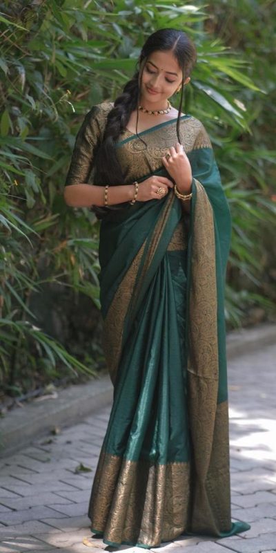 Perfect Green Color Soft Litchi Silk Jacquard Work Saree