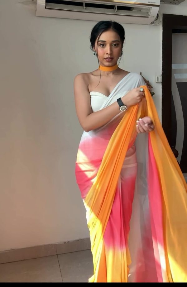 Multi  Soft Georgette Silk Ready To Wear Saree - Image 3