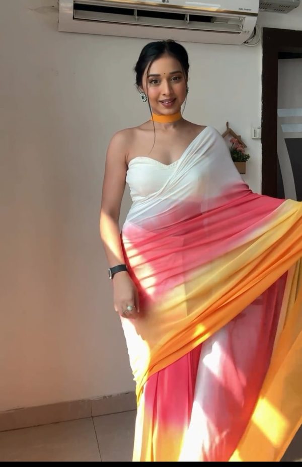 Multi  Soft Georgette Silk Ready To Wear Saree - Image 4