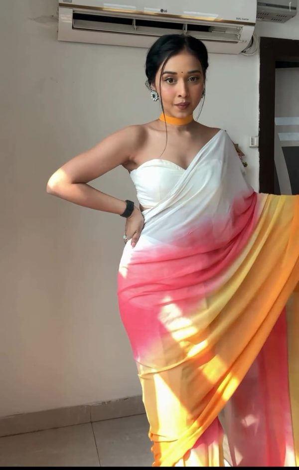 Multi  Soft Georgette Silk Ready To Wear Saree - Image 5
