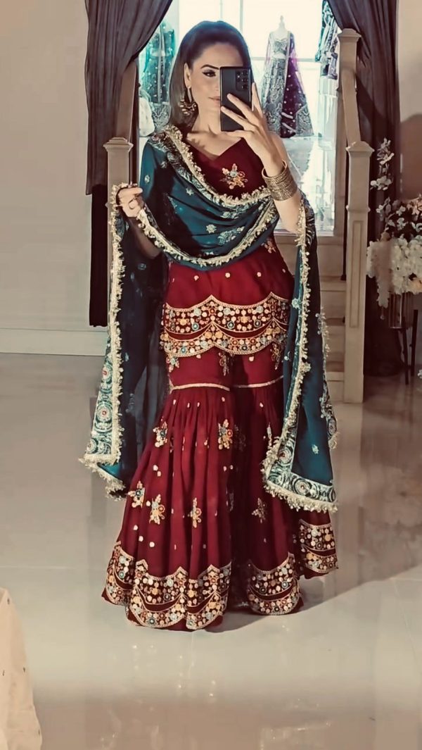 Red Georgette Sequence Work Salwar Suit - Image 2