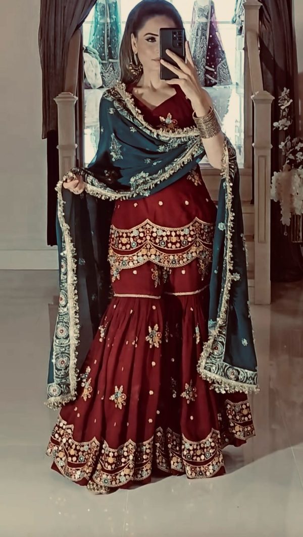 Red Georgette Sequence Work Salwar Suit - Image 3