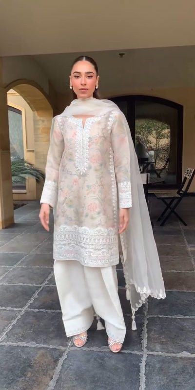 Perfect White Color Tobi Organza Printed With Embroidery Salwar Suit