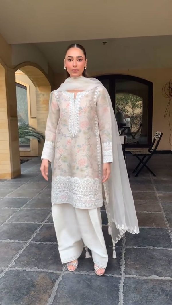 Perfect White Color Tobi Organza Printed With Embroidery Salwar Suit