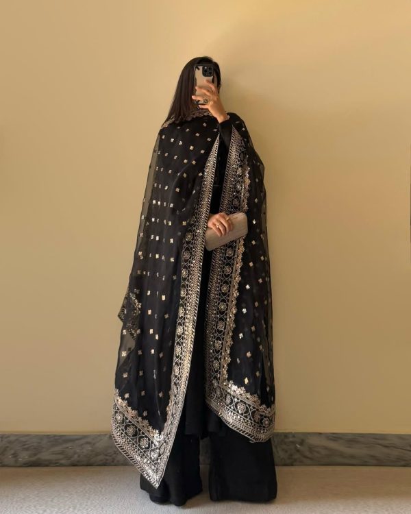 Black Chinon Silk With Inner Plain Anarkali Gown - Image 4