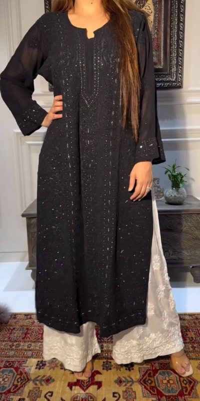 Pretty Black Color Rayon Embroidery Foil Thread Work Salwar Suit
