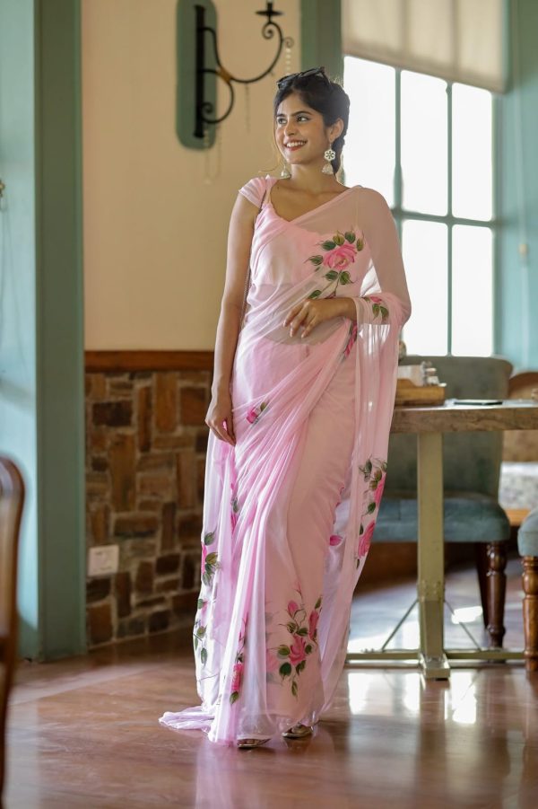 Pink Soft Georgette Silk All Over Saree - Image 5