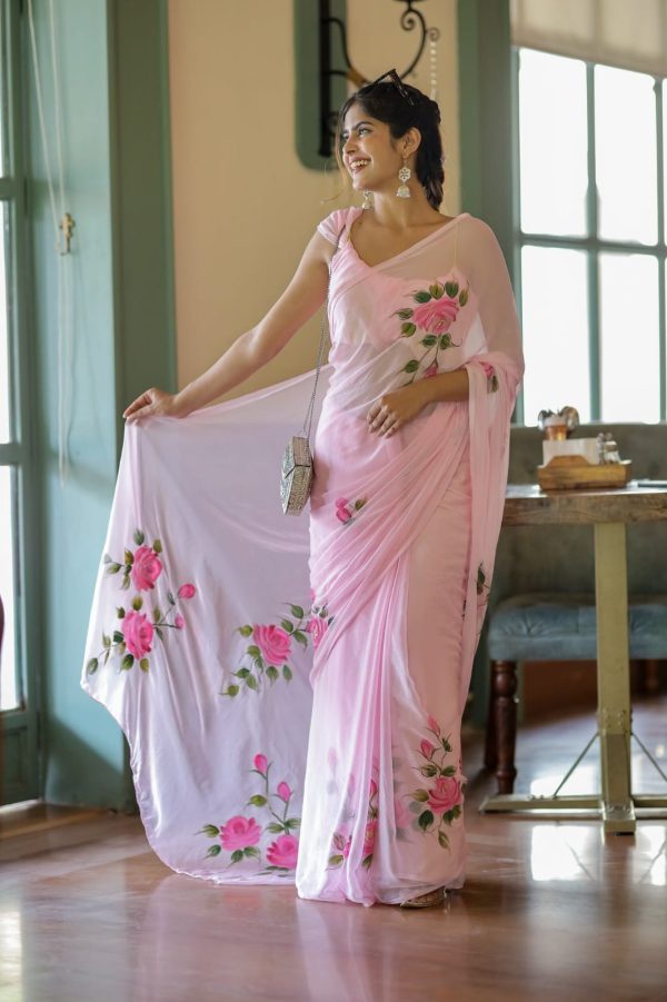 Pink Soft Georgette Silk All Over Saree - Image 8