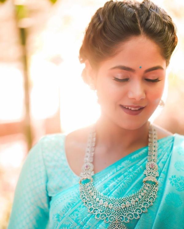 Sky Blue Soft Litchi Silk Jacquard Work On All Over Saree - Image 2