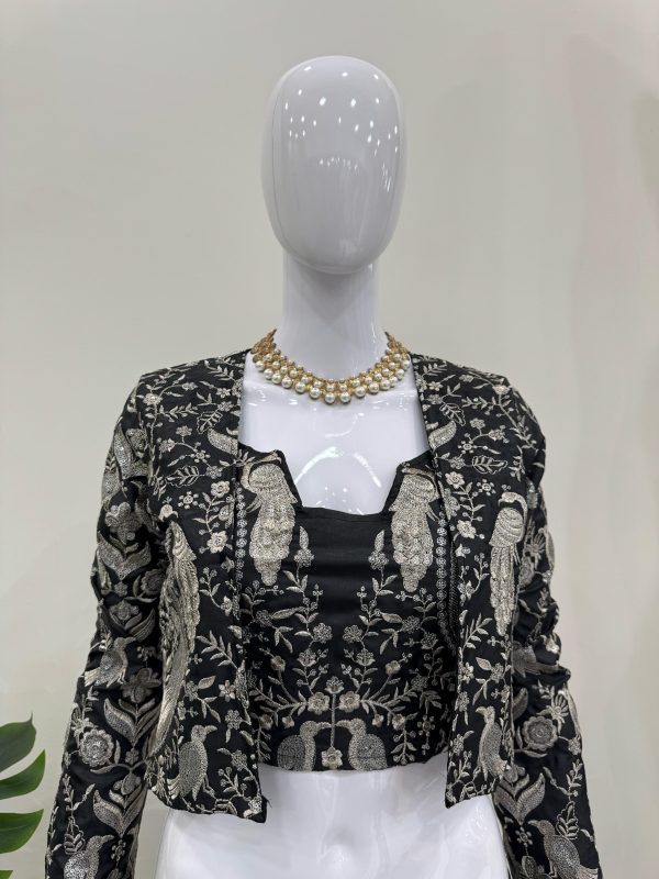 Black Tapeta Silk Thread With Sequence Lehenga Choli - Image 4