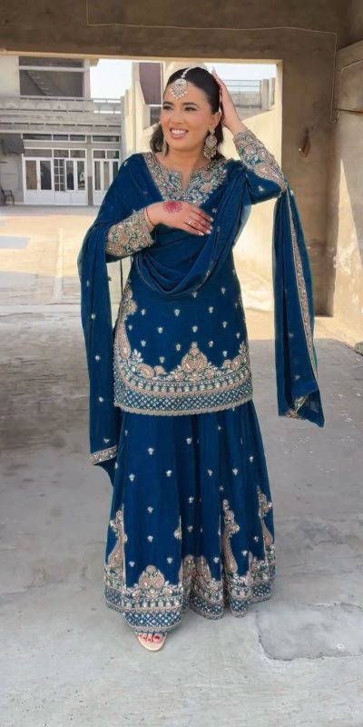 Shine Royal Blue Color Chinon Silk Thread Sequence Work Salwar Suit