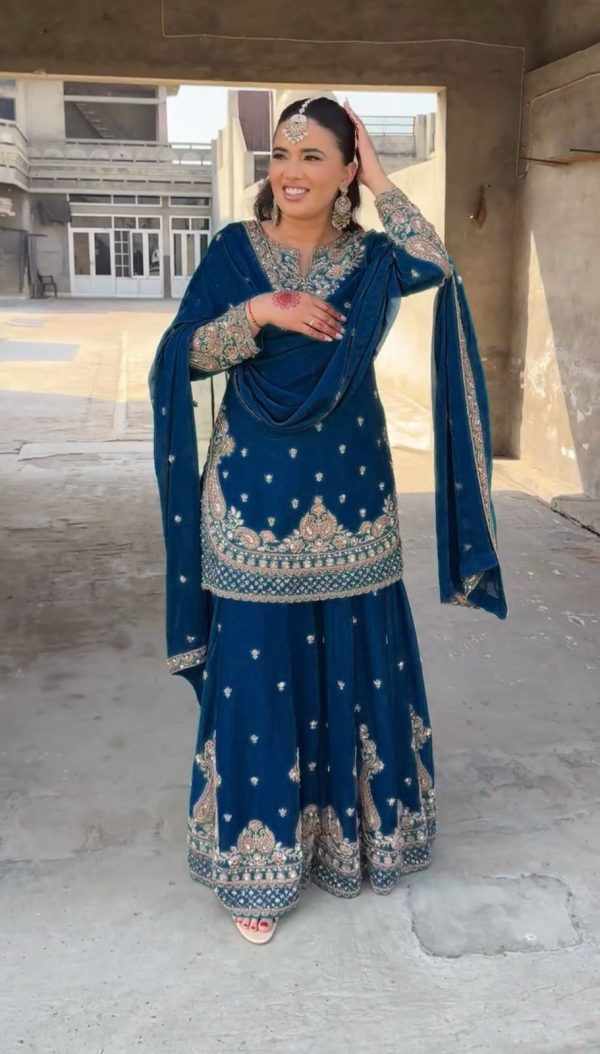 Shine Royal Blue Color Chinon Silk Thread Sequence Work Salwar Suit