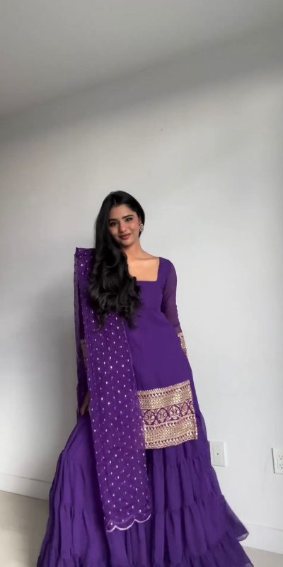 Simple Violet Color Georgette Thread 9mm Sequence Salwar Suit