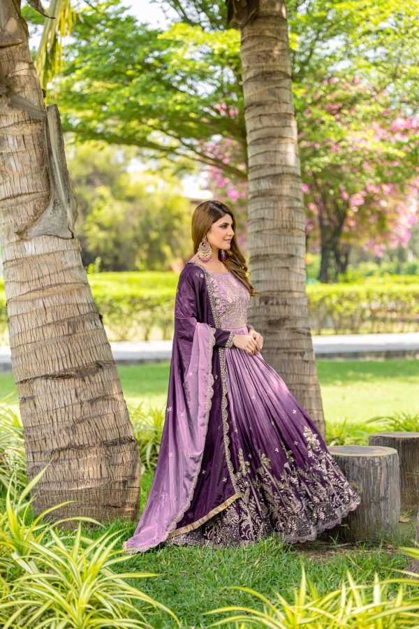 Purple Chinon Sequence Embroidery Work Gown - Image 6