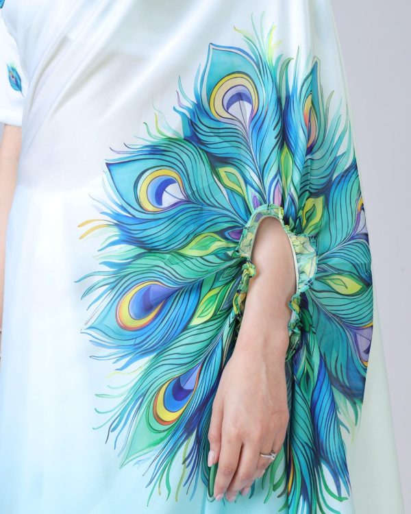 Blue And White Japan Satin Digital Print Work Saree - Image 4
