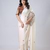 Stylist Cream Color Japan Satin Digital Print Work Saree