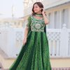 Stylist Green Color Bandhej Fox Georgette Sequence Work Gown