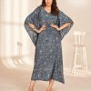 Stylist Grey Color Heavy French Crape Print Kaftan Suit
