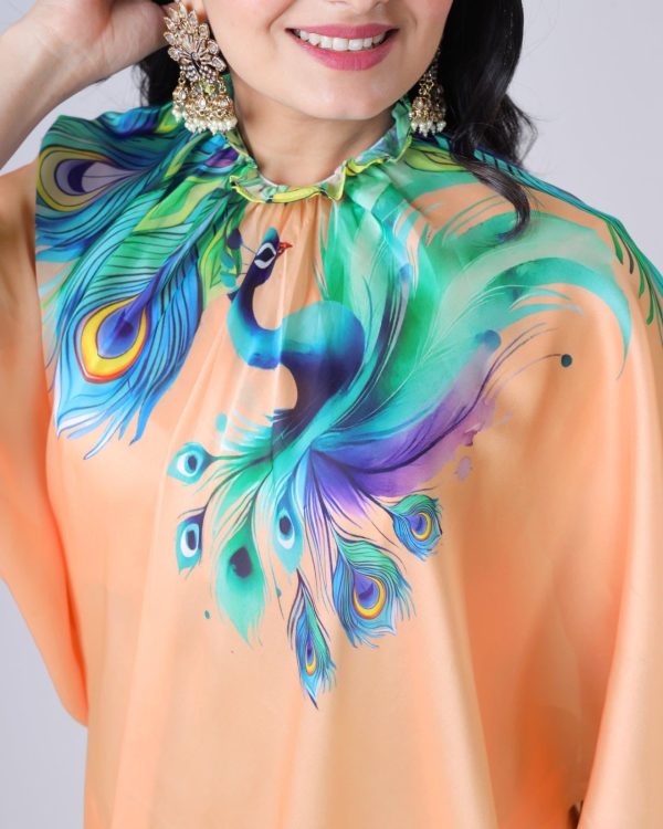 Peach Japan Satin Digital Print Work Saree - Image 3