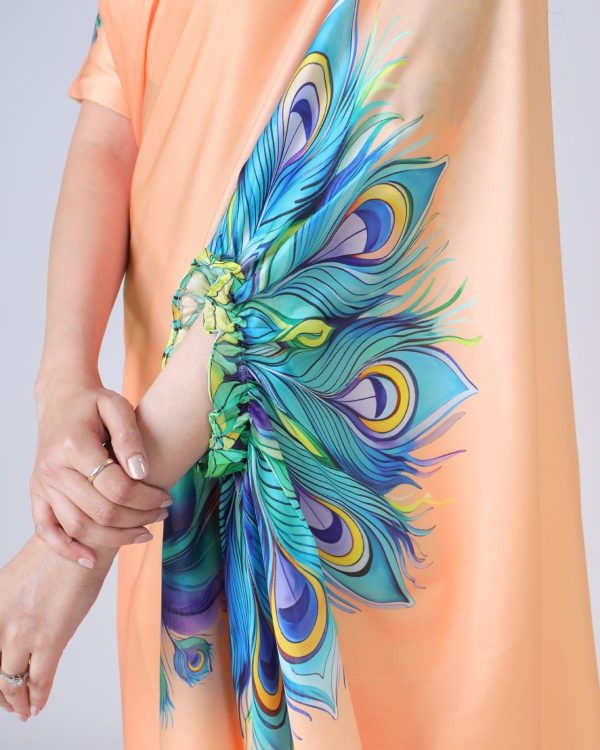 Peach Japan Satin Digital Print Work Saree - Image 4