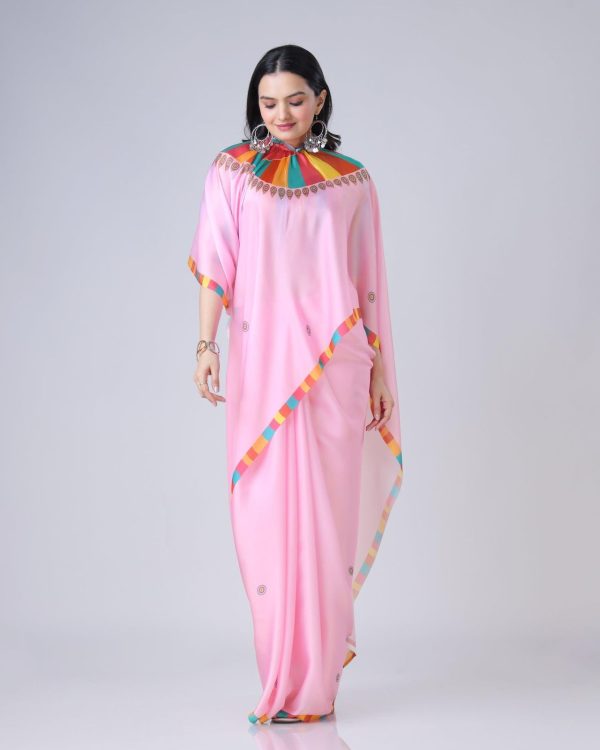 Pink Japan Satin Digital Print Work Saree - Image 2