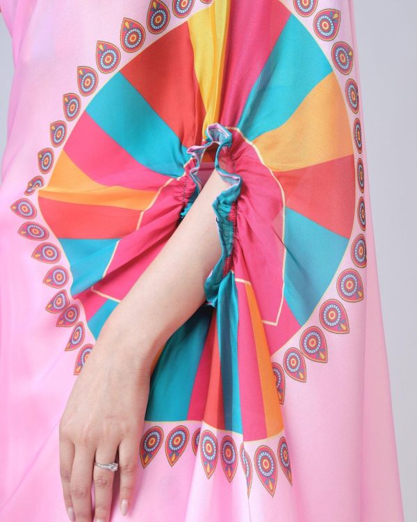 Pink Japan Satin Digital Print Work Saree - Image 3