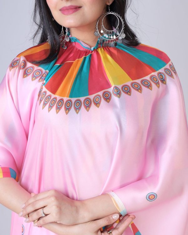 Pink Japan Satin Digital Print Work Saree - Image 4