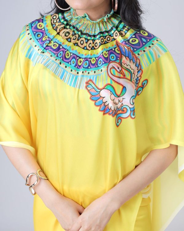 Yellow Japan Satin Digital Print Work Saree - Image 4