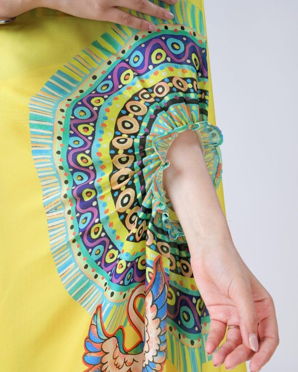 Yellow Japan Satin Digital Print Work Saree - Image 5