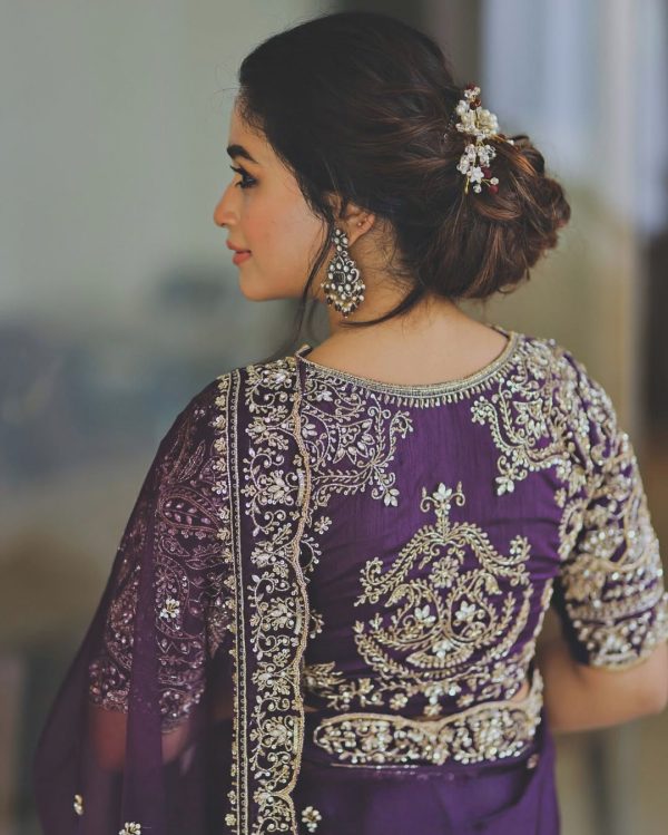 Purple Soft Organza Silk Thread Sequence Work Saree - Image 4