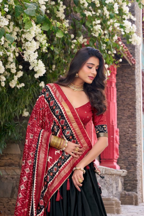 Black Tushar Silk Patola Printed Lehenga Choli - Image 3