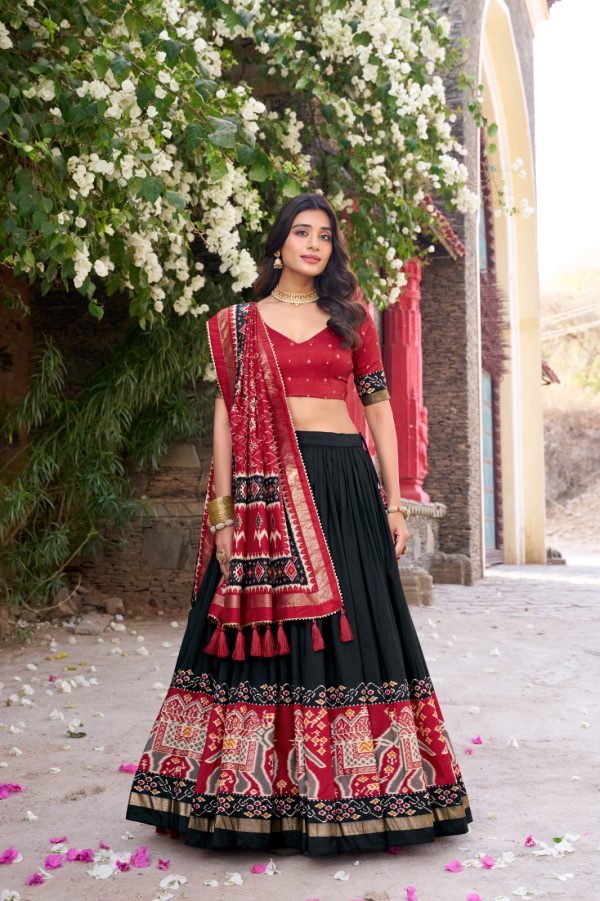 Black Tushar Silk Patola Printed Lehenga Choli - Image 4