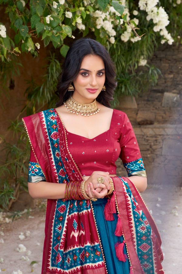 Blue Tushar Silk Patola Printed Lehenga Choli - Image 2