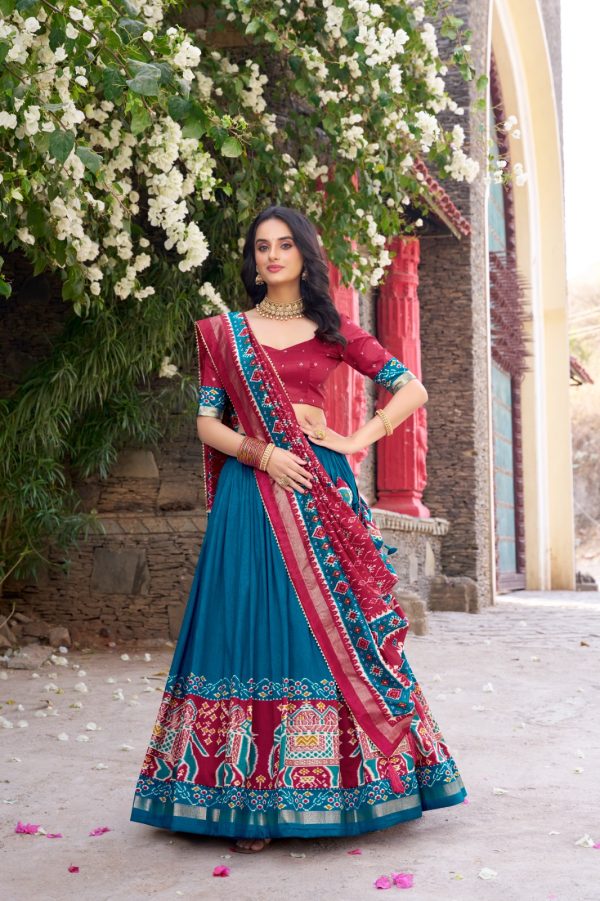 Blue Tushar Silk Patola Printed Lehenga Choli - Image 3