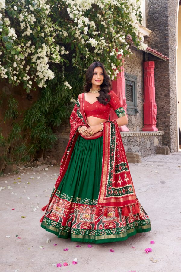 Superb Green Color Tushar Silk Patola Printed Lehenga Choli