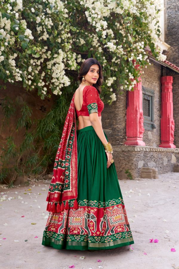 Green Tushar Silk Patola Printed Lehenga Choli - Image 2